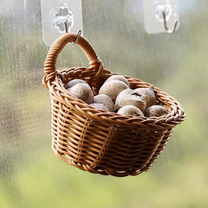 (YOUU06)Wall Hanging Basket Boho Style Hand-Woven Hanging Storage Baskets Kitchen Ginger Garlic Scallion Egg Fruit Storage Box