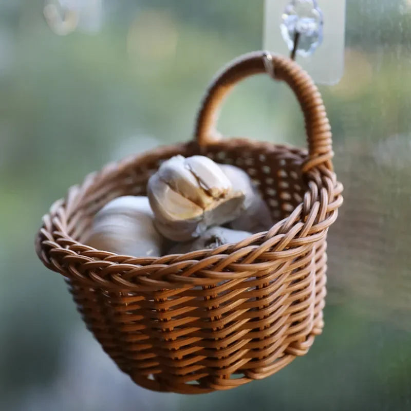 Wall-mounted Vegetable Basket Fruit and Sundry Basket Natural Wicker Weave Storage Basket Kitchen Storage Home Decoration