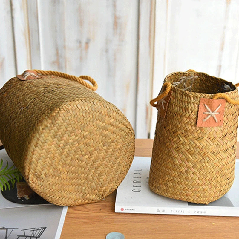 Zerolife Seagrass Storage Basket Pure Natural Woven Wicker Laundry Basket Plant Flower Pot For Home Garden Decorations Osier
