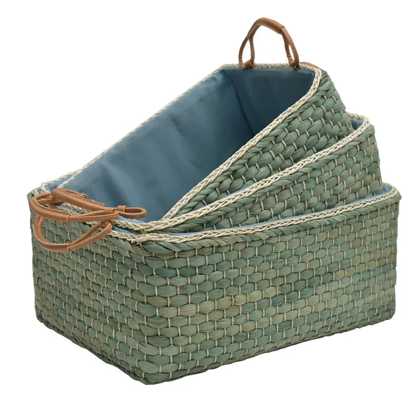 Environmentally Friendly Handmade Rattan Storage Basket Corn Skin Storage Box Coffee Table Desktop Living Room Storage Basket