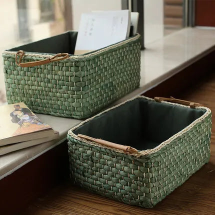 Environmentally Friendly Handmade Rattan Storage Basket Corn Skin Storage Box Coffee Table Desktop Living Room Storage Basket