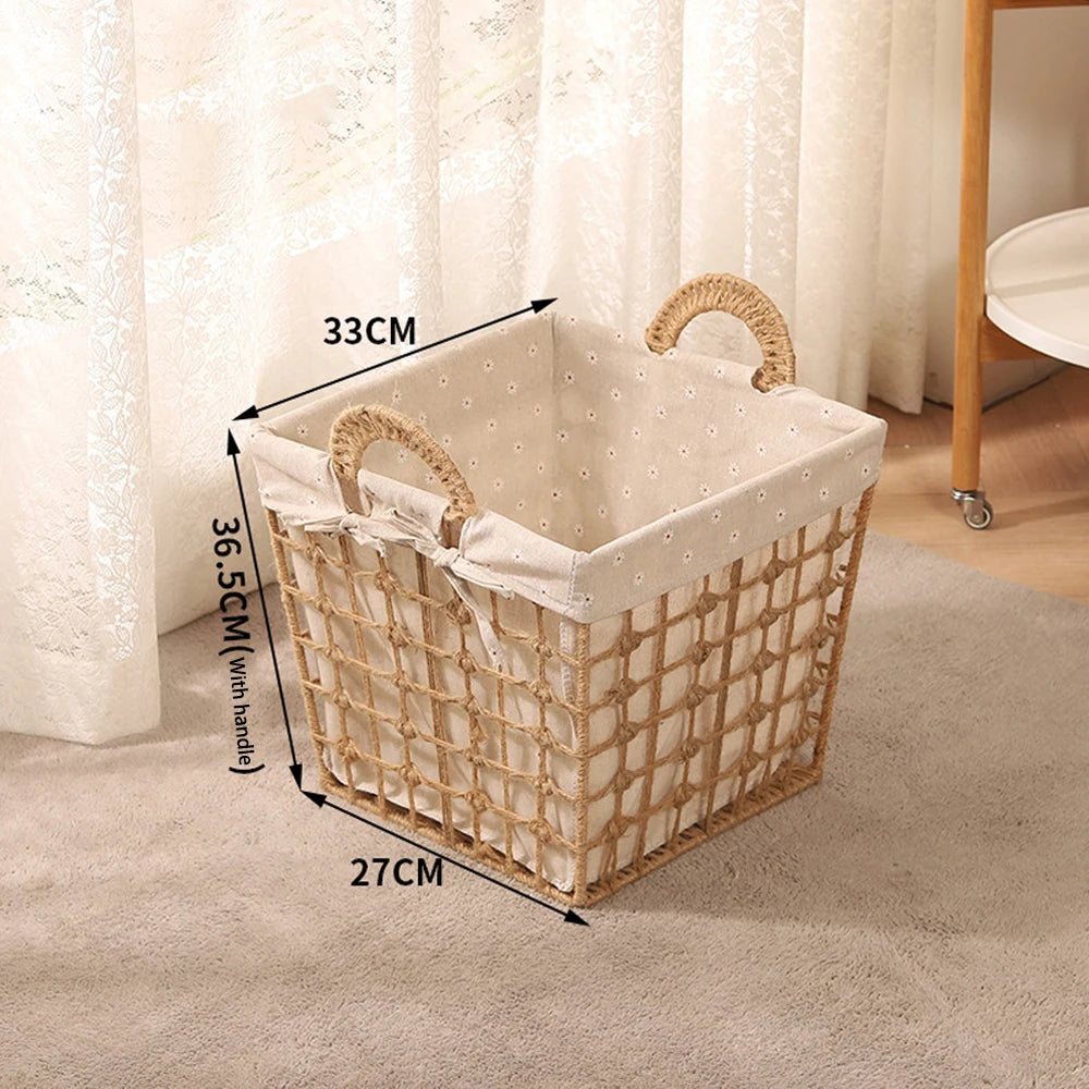 Panier à Linge Osier Rotin Grande Taille avec Poignées
