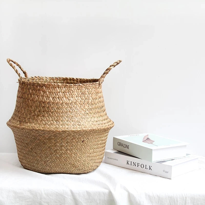 Zerolife Seaweed Wicker Basket Rattan Hanging Flower Pot Dirty Clothes Basket Storage Basket Cesta Mimbre Basket Picnic Basket