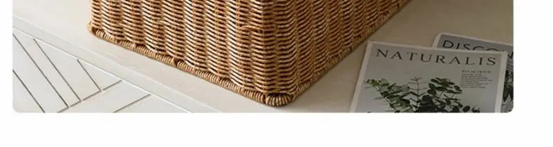 Waterproof storage box with cover mitation wicker rattan woven wardrobe storage kitchen clothing organizer box wicker basket