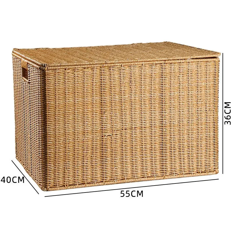 Waterproof storage box with cover mitation wicker rattan woven wardrobe storage kitchen clothing organizer box wicker basket