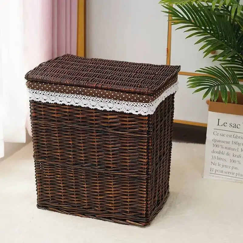 Rattan Storage Basket Dirty Clothes Basket Hot Pot Restaurant Beauty Salon Covered Dirty Clothes Hamper Storage Box Japanese