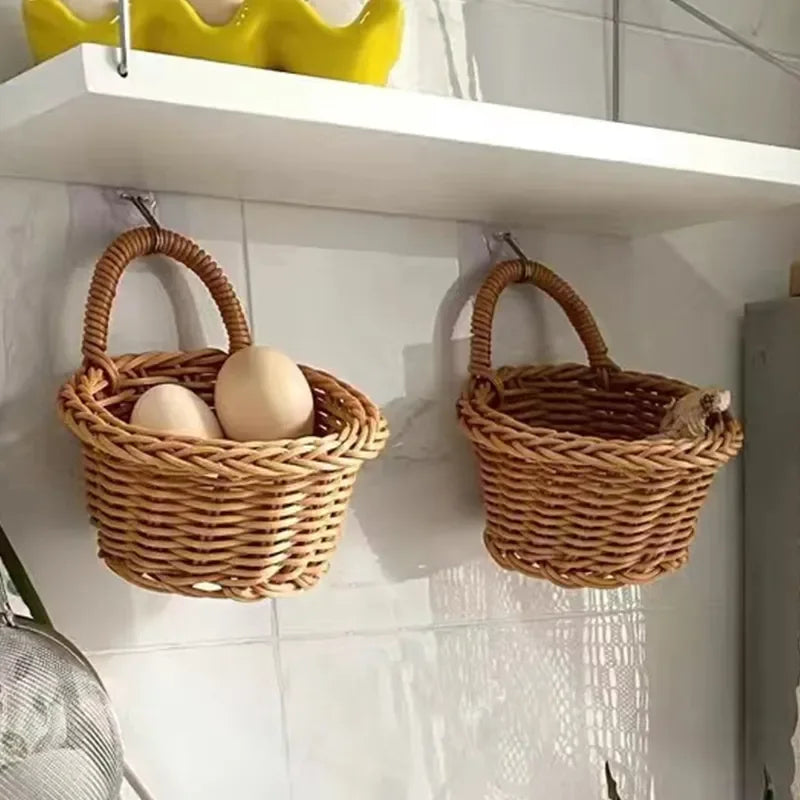 Wall-mounted Vegetable Basket Fruit and Sundry Basket Natural Wicker Weave Storage Basket Kitchen Storage Home Decoration