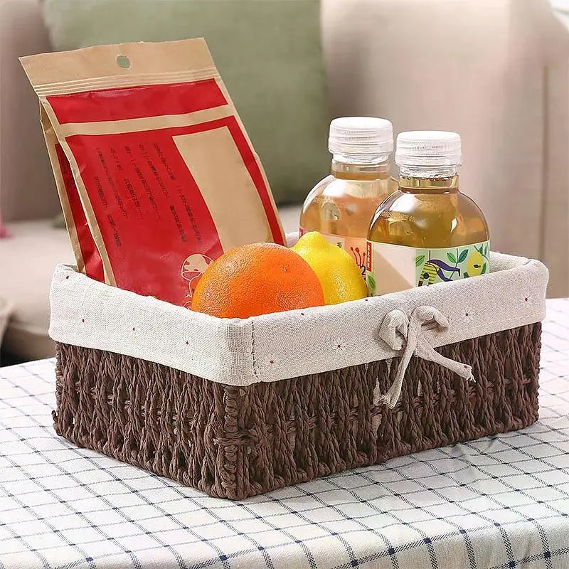 Woven Storage Baskets Organizers Picnic Breakfast Basket Laundry Box Sundries Storage Basket Desktop Cosmetics Snack Storage Box