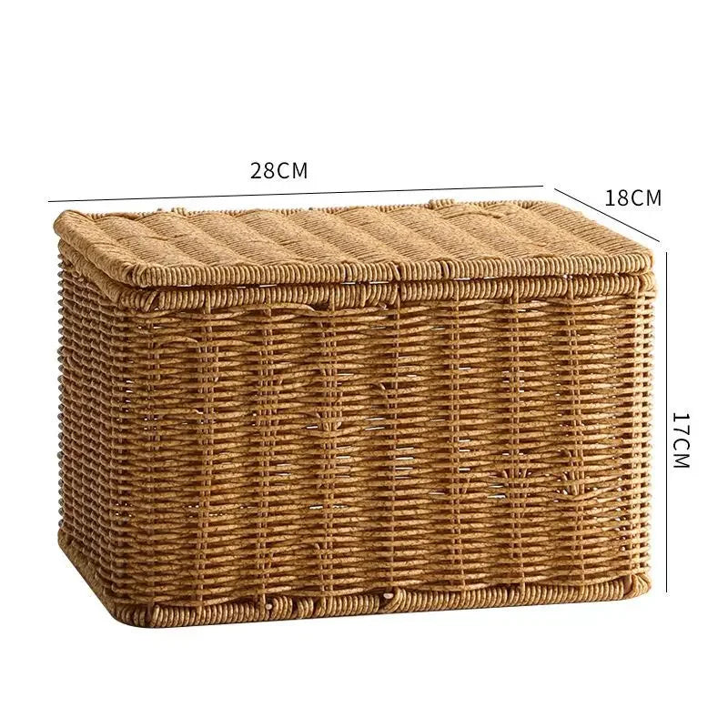 Waterproof storage box with cover mitation wicker rattan woven wardrobe storage kitchen clothing organizer box wicker basket