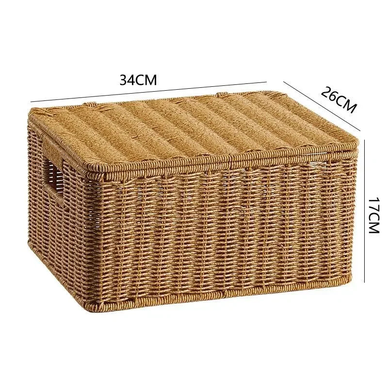 Waterproof storage box with cover mitation wicker rattan woven wardrobe storage kitchen clothing organizer box wicker basket
