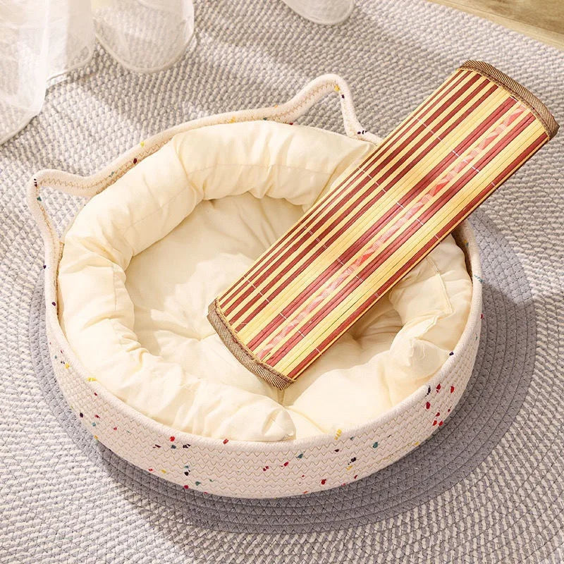 OUZEY Rattan Weaving Cat Bed Summer Cooling Pet Mat Scratch Resistance House For Cats Comfortable Sleeping Pet House Accessories