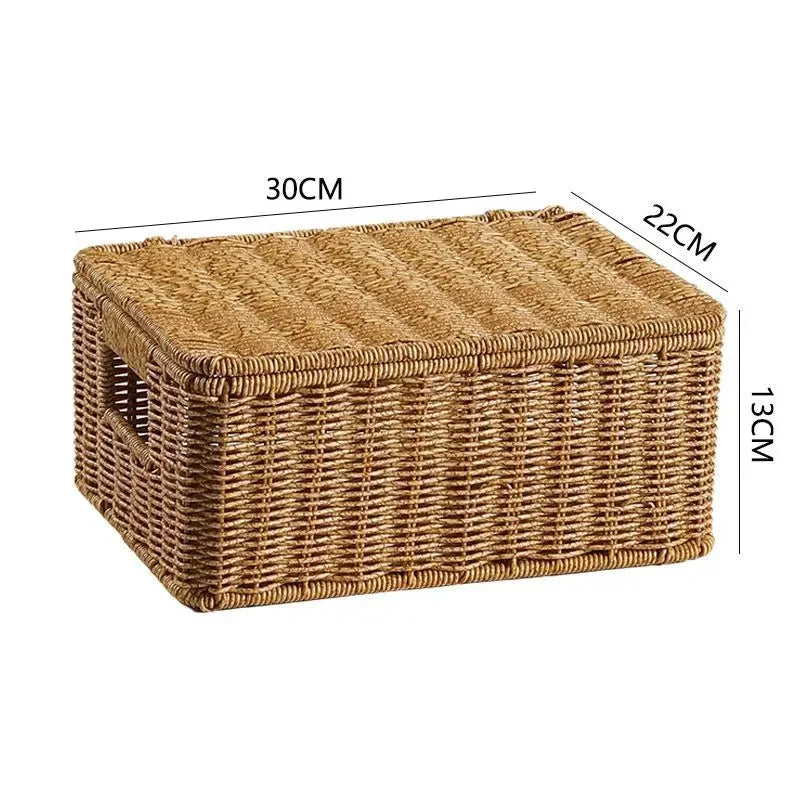 Waterproof storage box with cover mitation wicker rattan woven wardrobe storage kitchen clothing organizer box wicker basket