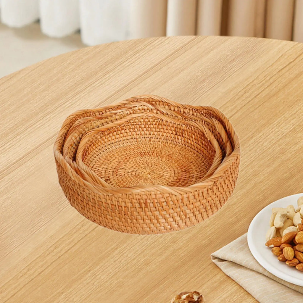 3x Woven Fruit Basket Portable Fruit Storage Holder for Tea Coffee Table