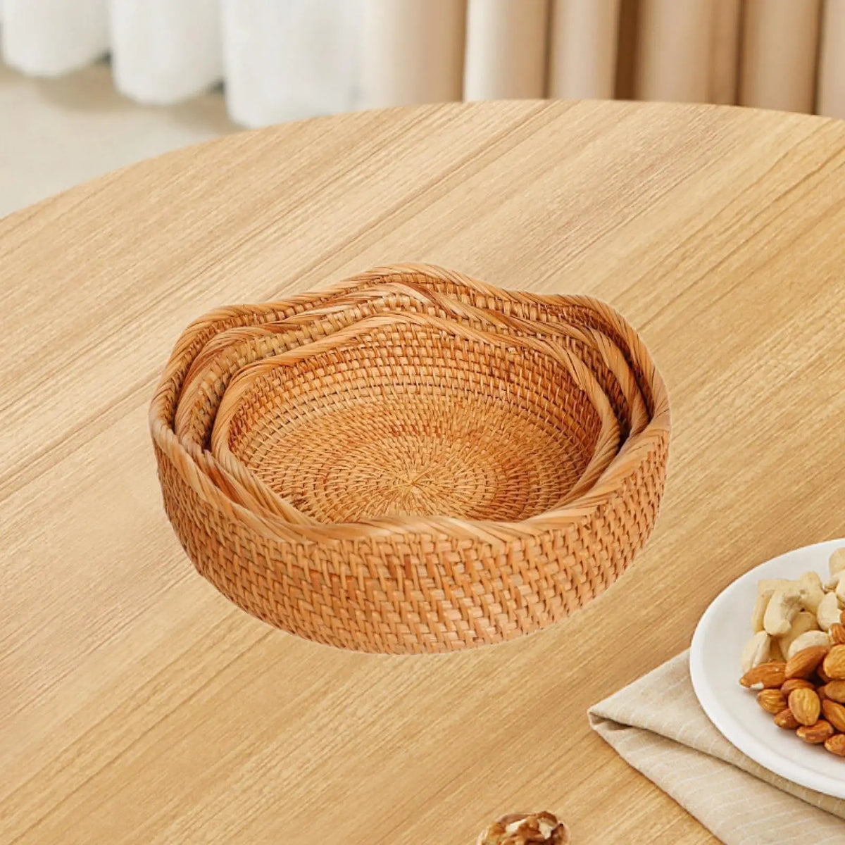 3x Woven Fruit Basket Portable Fruit Storage Holder for Tea Coffee Table