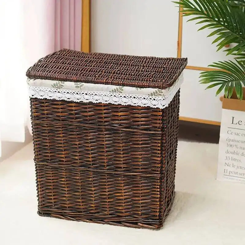 Rattan Storage Basket Dirty Clothes Basket Hot Pot Restaurant Beauty Salon Covered Dirty Clothes Hamper Storage Box Japanese