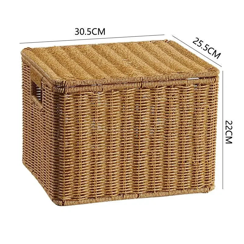 Waterproof storage box with cover mitation wicker rattan woven wardrobe storage kitchen clothing organizer box wicker basket