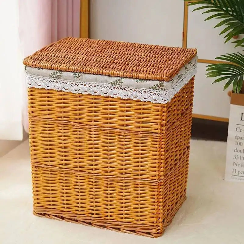 Rattan Storage Basket Dirty Clothes Basket Hot Pot Restaurant Beauty Salon Covered Dirty Clothes Hamper Storage Box Japanese