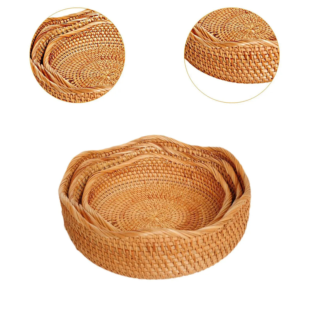 3x Woven Fruit Basket Portable Fruit Storage Holder for Tea Coffee Table