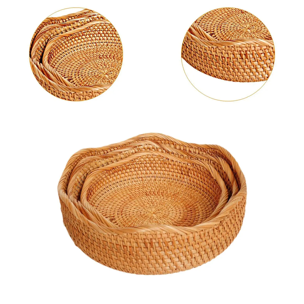 3x Woven Fruit Basket Portable Fruit Storage Holder for Tea Coffee Table
