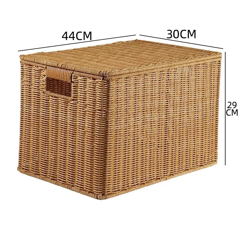Waterproof storage box with cover mitation wicker rattan woven wardrobe storage kitchen clothing organizer box wicker basket