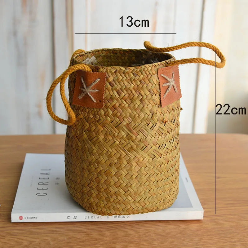 Zerolife Seagrass Storage Basket Pure Natural Woven Wicker Laundry Basket Plant Flower Pot For Home Garden Decorations Osier