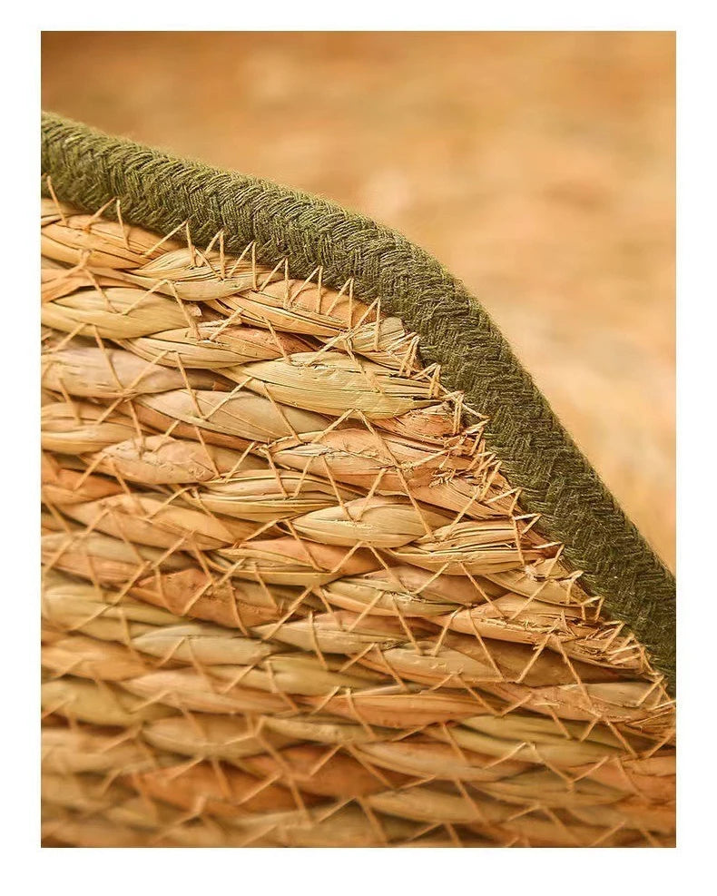 Natural Cat Bed Straw Nest Woven Pet House Handmade Braided Cattail Leaf with Soft Cushion