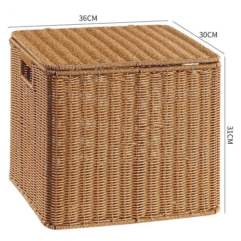 Waterproof storage box with cover mitation wicker rattan woven wardrobe storage kitchen clothing organizer box wicker basket