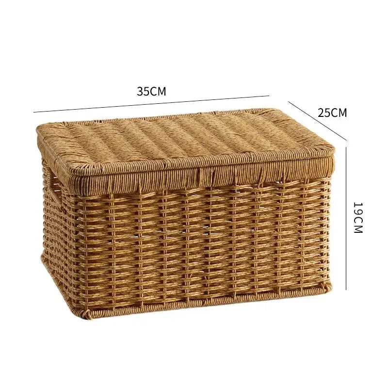 Waterproof storage box with cover mitation wicker rattan woven wardrobe storage kitchen clothing organizer box wicker basket
