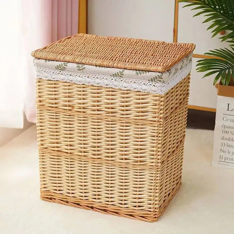 Rattan Storage Basket Dirty Clothes Basket Hot Pot Restaurant Beauty Salon Covered Dirty Clothes Hamper Storage Box Japanese