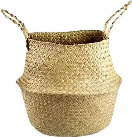New 1pc Foldable Handmade Rattan Woven Flower Basket Seagrass Clothing Storage Basket Home Decoration Flower Basket