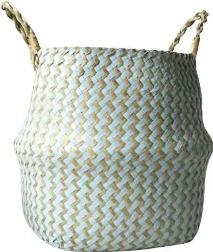 New 1pc Foldable Handmade Rattan Woven Flower Basket Seagrass Clothing Storage Basket Home Decoration Flower Basket