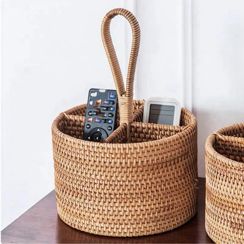 Hand-woven Wicker Desktop Storage Basket Portable Four-compartment Storage Fruit Basket Household Storage Basket Home Decoration