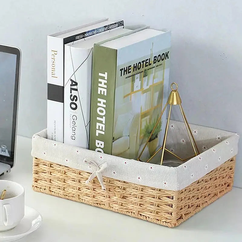 Woven Storage Baskets Organizers Picnic Breakfast Basket Laundry Box Sundries Storage Basket Desktop Cosmetics Snack Storage Box