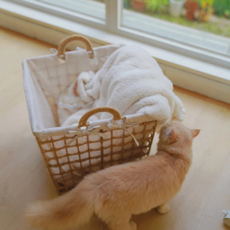 Panier à Linge Osier Tressé Style Bohème pour Chambre