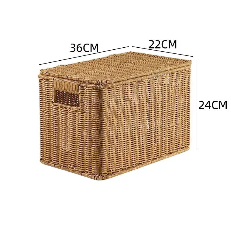 Waterproof storage box with cover mitation wicker rattan woven wardrobe storage kitchen clothing organizer box wicker basket