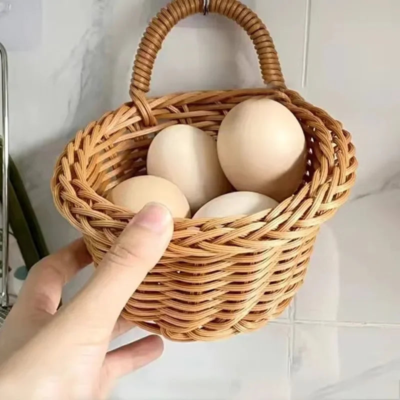Wall-mounted Vegetable Basket Fruit and Sundry Basket Natural Wicker Weave Storage Basket Kitchen Storage Home Decoration