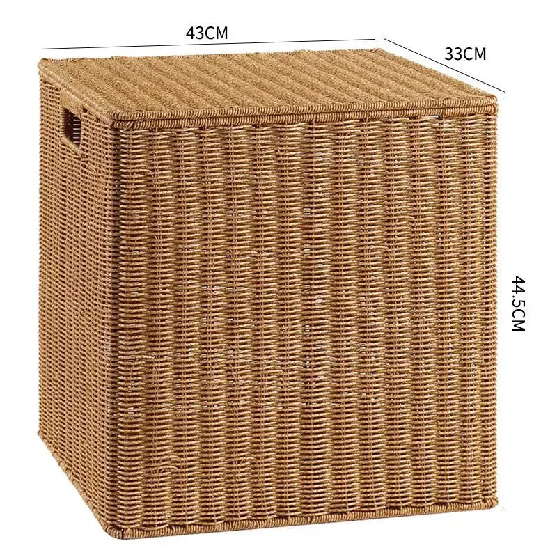 Waterproof storage box with cover mitation wicker rattan woven wardrobe storage kitchen clothing organizer box wicker basket