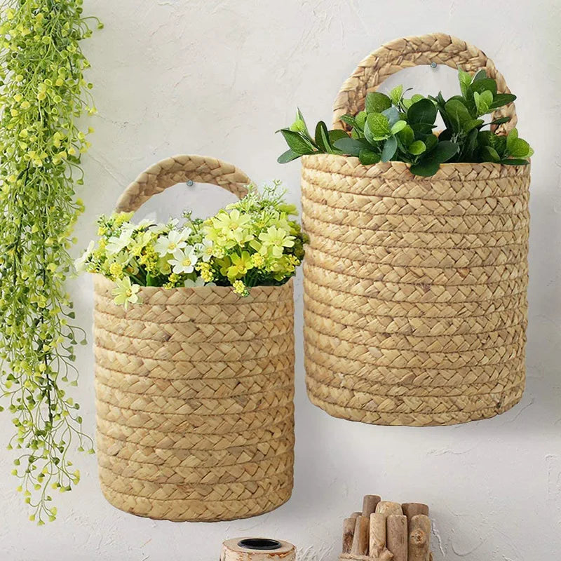 Woven Hanging Woven Rattan Baskets Basket Wicker For Planters Garden Wall Decoration Wall-mounted Basket Storage Rack