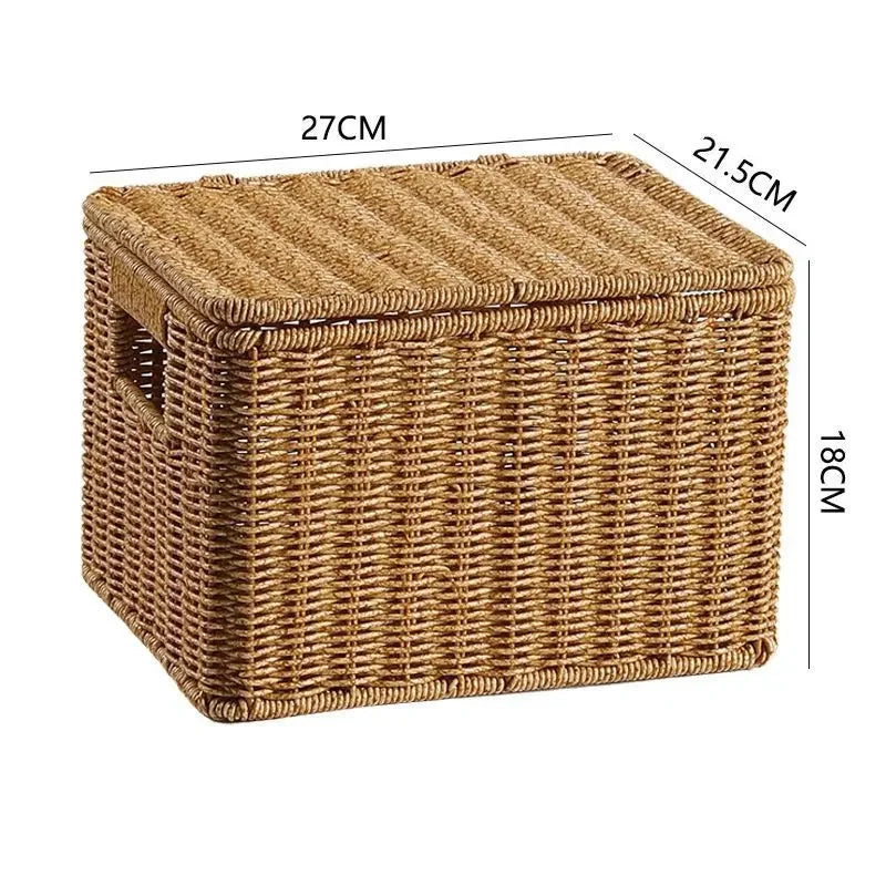 Waterproof storage box with cover mitation wicker rattan woven wardrobe storage kitchen clothing organizer box wicker basket
