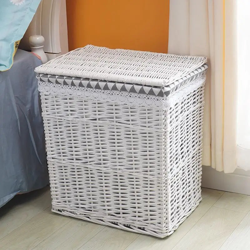 Rattan Storage Basket Dirty Clothes Basket Hot Pot Restaurant Beauty Salon Covered Dirty Clothes Hamper Storage Box Japanese