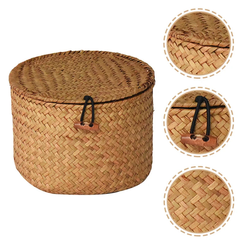 Round Handmade Seagrass Storage Box Decorative ganizer Baskets Toilet Paper Holder Gift Container Woven Desktop Basket For