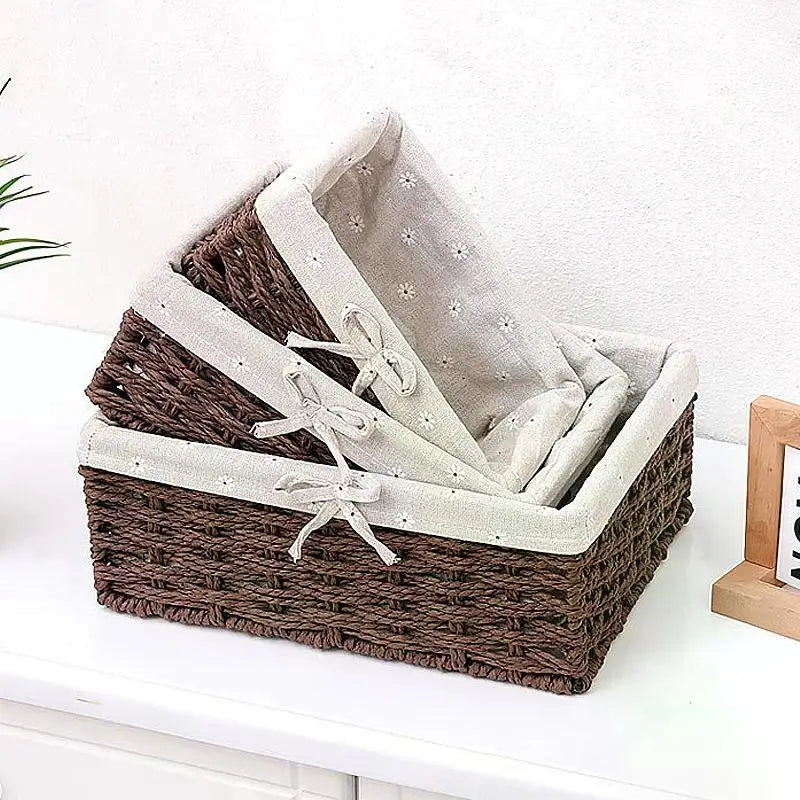 Woven Storage Baskets Organizers Picnic Breakfast Basket Laundry Box Sundries Storage Basket Desktop Cosmetics Snack Storage Box