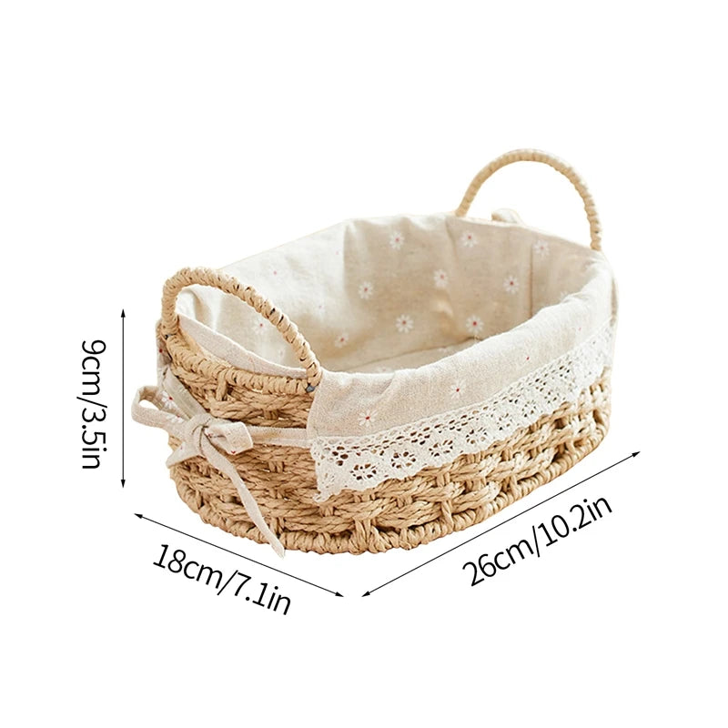 Woven Storage Baskets Organizers Picnic Breakfast Basket Laundry Box Sundries Storage Basket Desktop Cosmetics Snack Storage Box