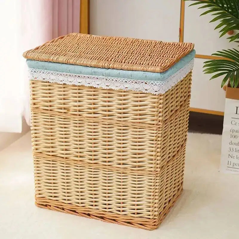 Rattan Storage Basket Dirty Clothes Basket Hot Pot Restaurant Beauty Salon Covered Dirty Clothes Hamper Storage Box Japanese