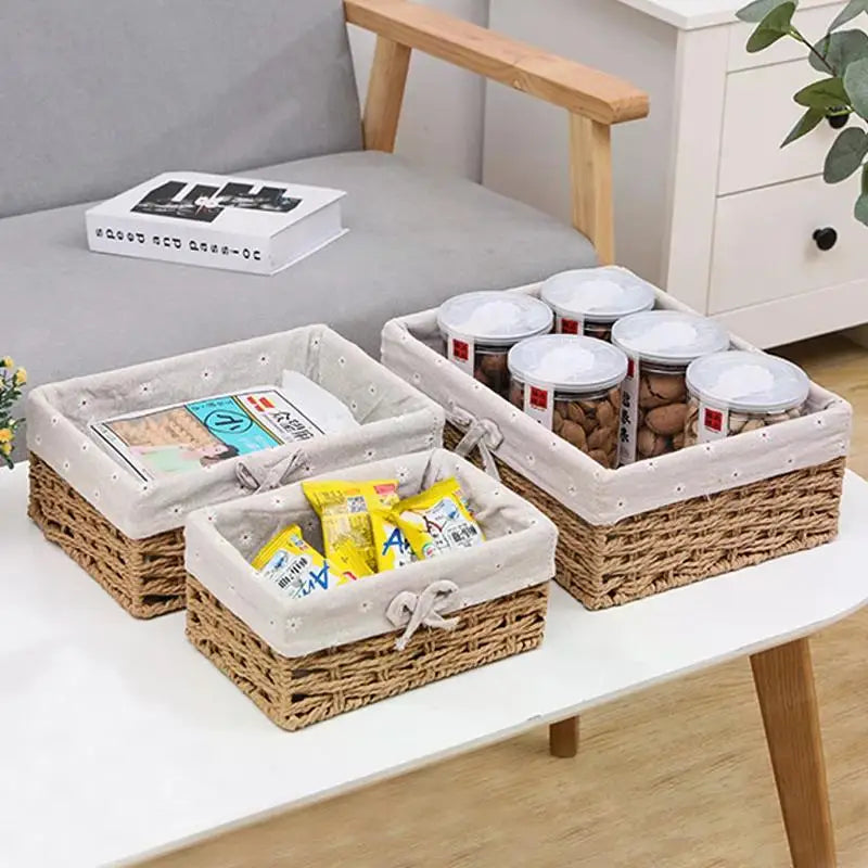 Woven Storage Baskets Organizers Picnic Breakfast Basket Laundry Box Sundries Storage Basket Desktop Cosmetics Snack Storage Box