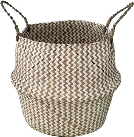 New 1pc Foldable Handmade Rattan Woven Flower Basket Seagrass Clothing Storage Basket Home Decoration Flower Basket