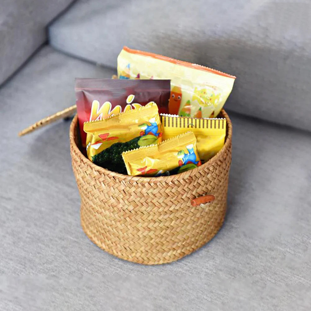 Round Handmade Seagrass Storage Box Decorative ganizer Baskets Toilet Paper Holder Gift Container Woven Desktop Basket For