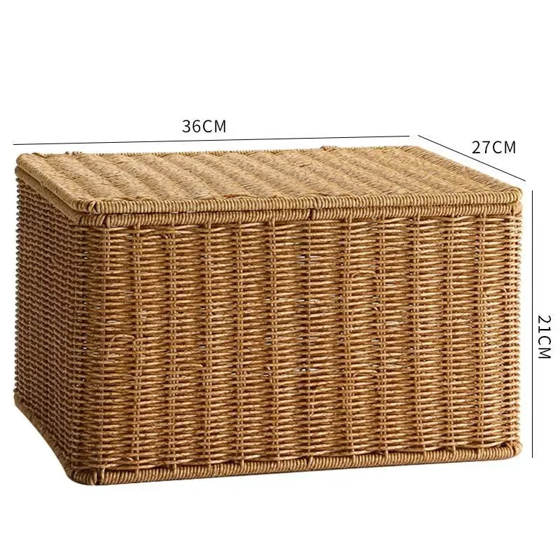 Waterproof storage box with cover mitation wicker rattan woven wardrobe storage kitchen clothing organizer box wicker basket