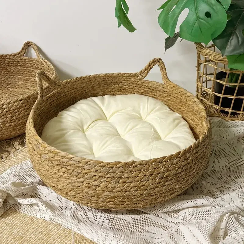 Four Seasons Cat Bed Woven Removable Upholstery Sleeping House Cat Scratch Floor Rattan Washable Cats Pet Products Accessories