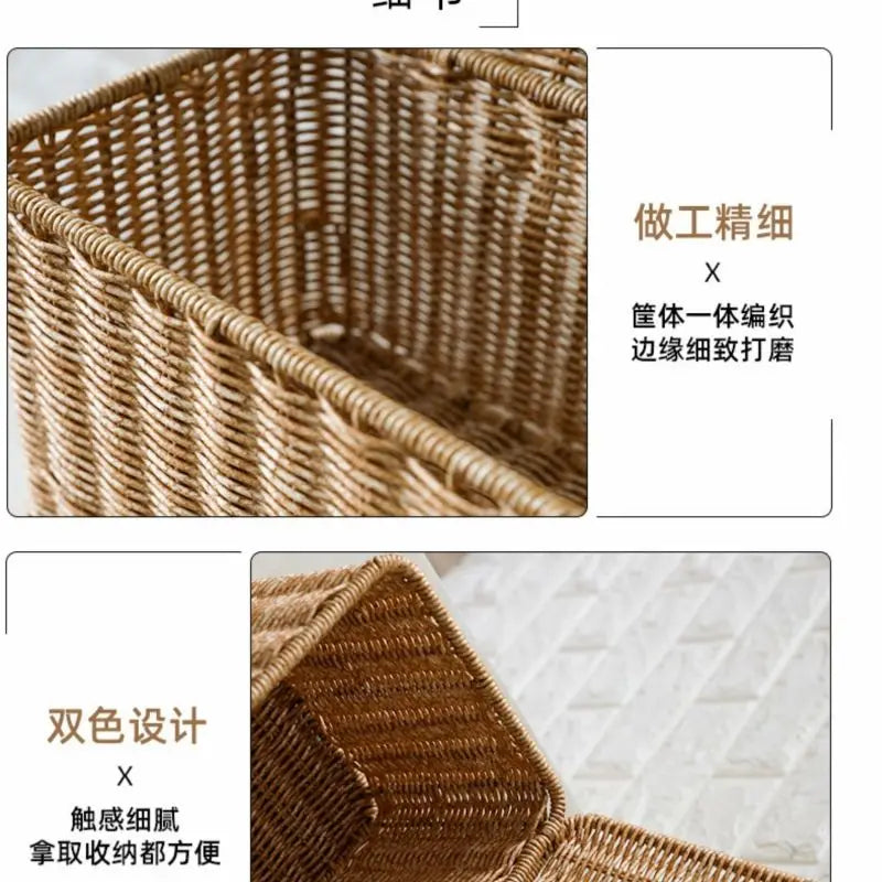 Waterproof storage box with cover mitation wicker rattan woven wardrobe storage kitchen clothing organizer box wicker basket